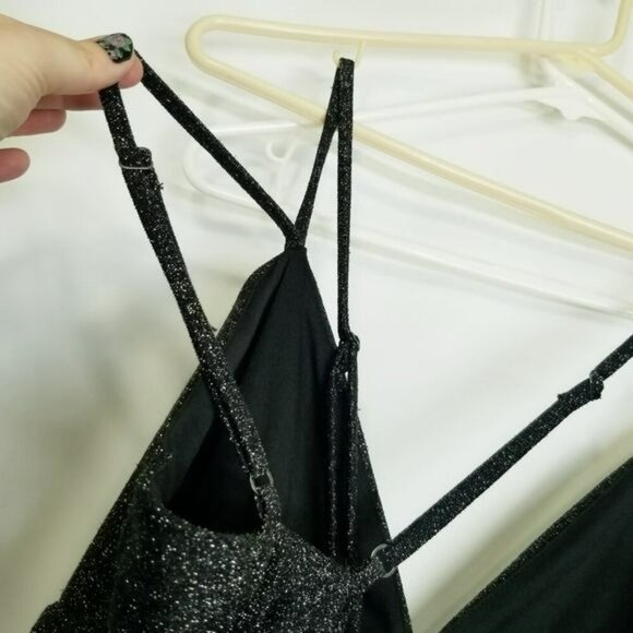 Wild Fable Black Bodycon Dress Metallic silver adjustable straps ruching size XL - Picture 3 of 13